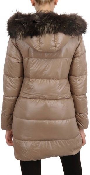 Duvetica Kappa Fur Hooded Shiny Nylon Down Jacket in Brown (beige) | Lyst