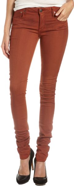Helmut Lang Glosswash FivePocket Skinny Jeans in Brown (iron) - Lyst