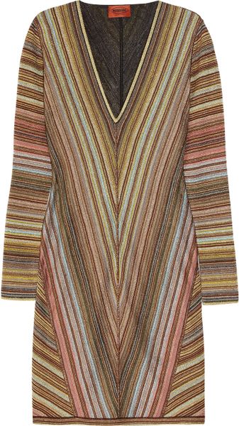 Missoni Striped Metallic Crochetknit Dress in Brown (gold) - Lyst