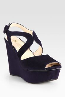 Prada Suede Wedge Sandals - Lyst