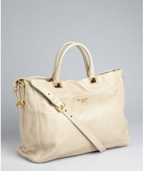 Prada  Calfskin Convertible Tote in Beige - Lyst