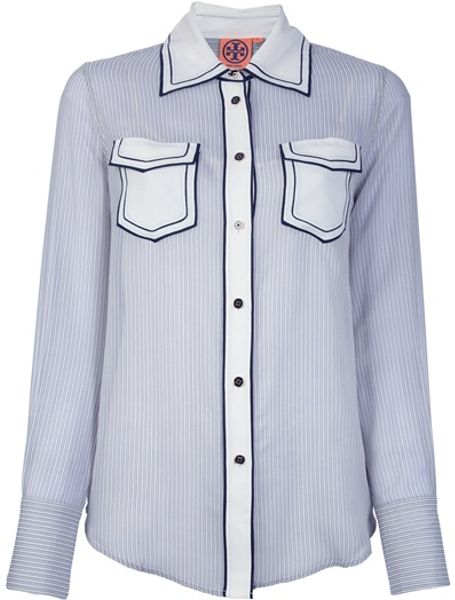 Tory Burch Silk Blouse in Blue - Lyst