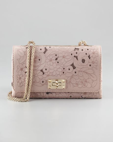 Valentino Lace Leather Crossbody Bag in Pink - Lyst