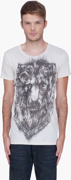 Balmain Lion Crest Sketch Tshirt in White for Men (cream) - Lyst