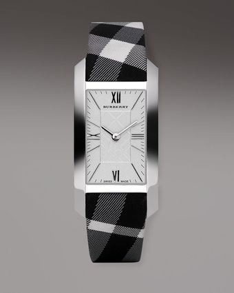 Burberry Checkengraved Rectangular Watch Silvertone - Lyst