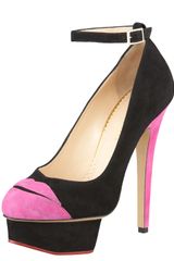 Charlotte Olympia Kiss Me Anklestrap Suede Platform Pump