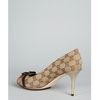 Gucci Beige Gg Canvas Peep Toe Bow Pumps in Beige - Lyst