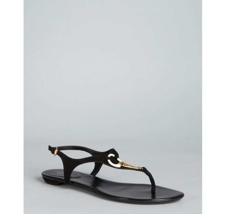 Gucci Black Suede Horsebit Thong Sandals in Black | Lyst