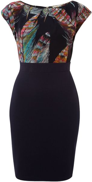 Little Mistress Dress Shift with Feather and Print - Lyst