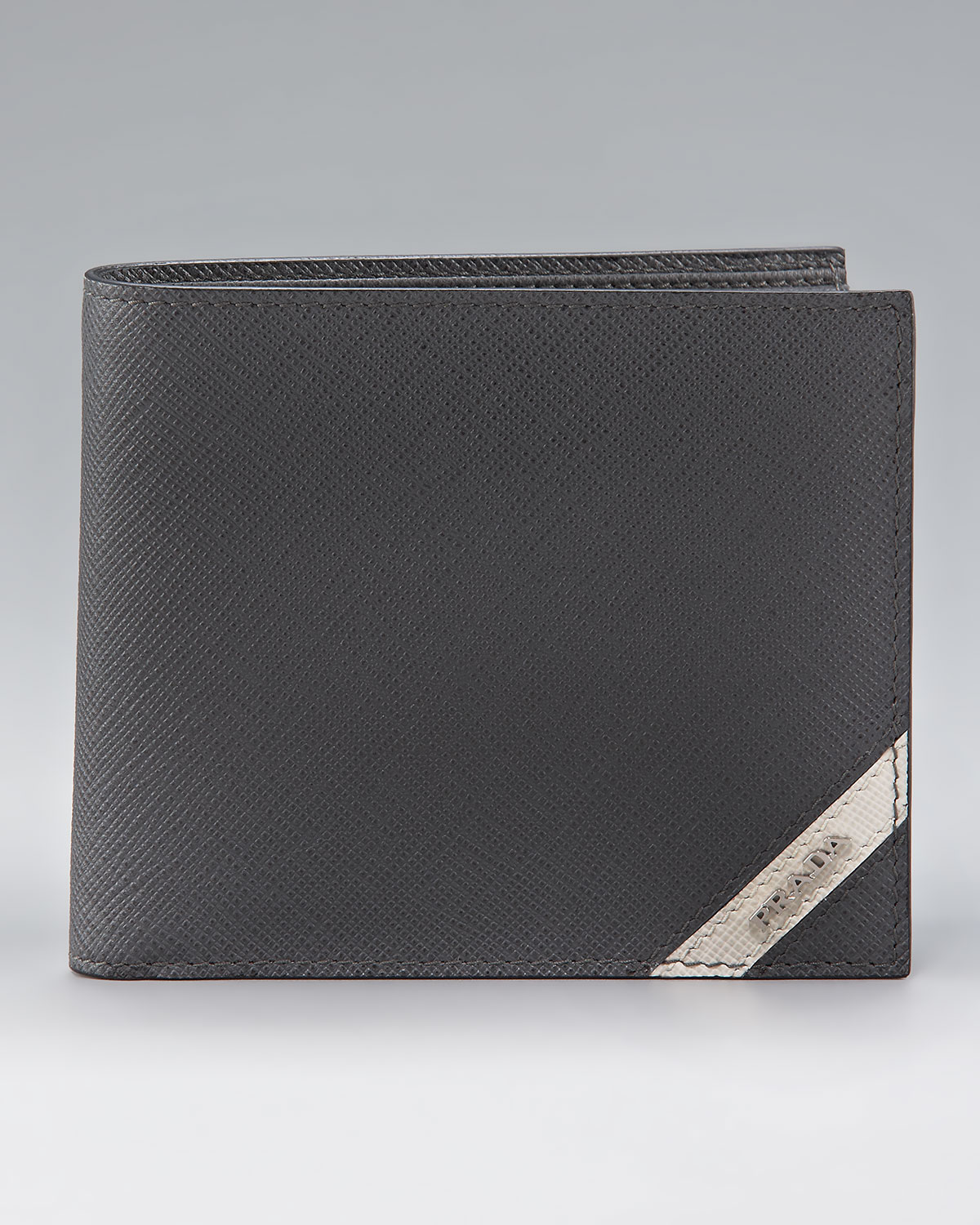 Prada Saffiano Stripe Bifold Wallet in Black for Men (gray/white) Lyst