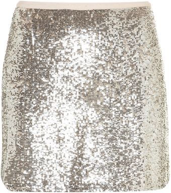 Topshop Silver Sequin Mini Skirt - Lyst