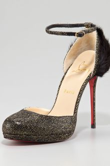 Christian Louboutin Crazy Fur Anklestrap Pump Black - Lyst