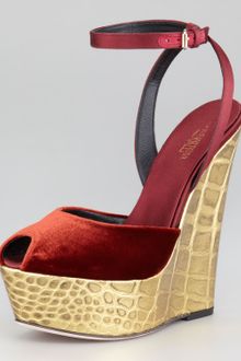 Giambattista Valli Velvet Embossed Metallic Wedge Sandal - Lyst
