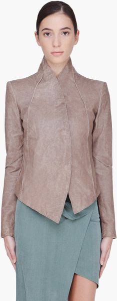Helmut Lang Cropped Taupe Leather Jacket in Brown (taupe) - Lyst