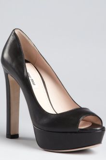 Miu Miu Black Leather Stacked Heel Platforms - Lyst