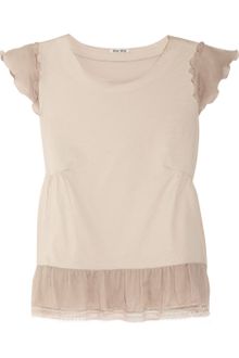 Miu Miu Silk trimmed Cotton jersey Top - Lyst