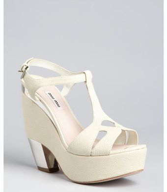 Miu Miu Cream Leather and Metal Tstrap Platforms - Lyst