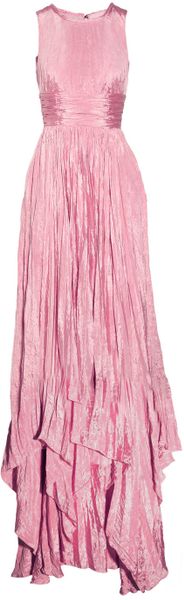 Oscar De La Renta Pleated Washedsatin Gown in Pink - Lyst