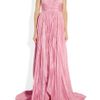 Oscar De La Renta Pleated Washedsatin Gown in Pink - Lyst