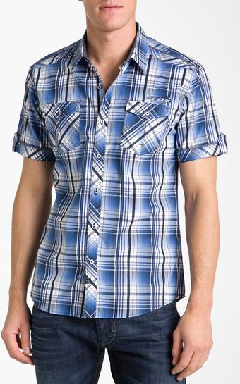 7 Diamonds Blue On Blue Plaid Woven Shirt - Lyst