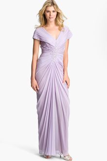 Tadashi Shoji Gathered Portrait Collar Silk Chiffon Gown - Lyst