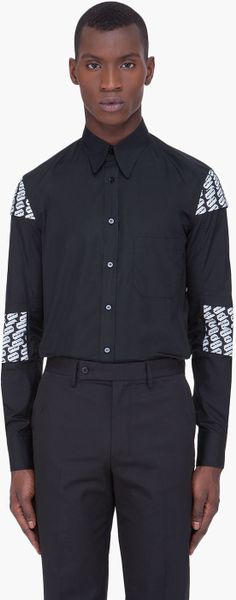 Yves Saint Laurent Black Razor Print Pleated Shirt in Black for Men - Lyst