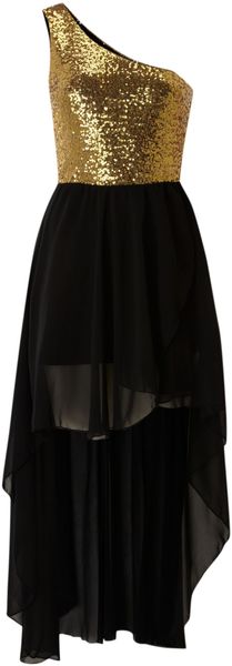 John Zack One Shoulder Sequin High Low Dress - Lyst