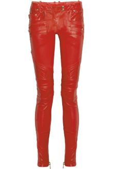 Balmain Quilted Panel Leather Skinny Pants - Lyst