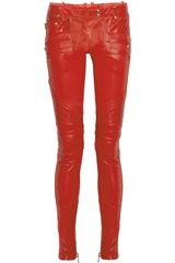 Balmain Quilted Panel Leather Skinny Pants