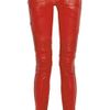 Balmain Quilted Panel Leather Skinny Pants in Red - Lyst