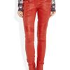 Balmain Quilted Panel Leather Skinny Pants in Red - Lyst