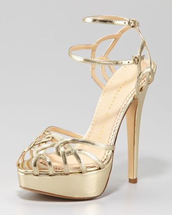 Charlotte Olympia Ursula Metallic Strappy Platform Sandal - Lyst