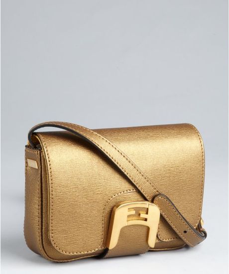 Fendi Gold Crosshatched Leather Chameleon Mini Crossbody Bag in Gold | Lyst