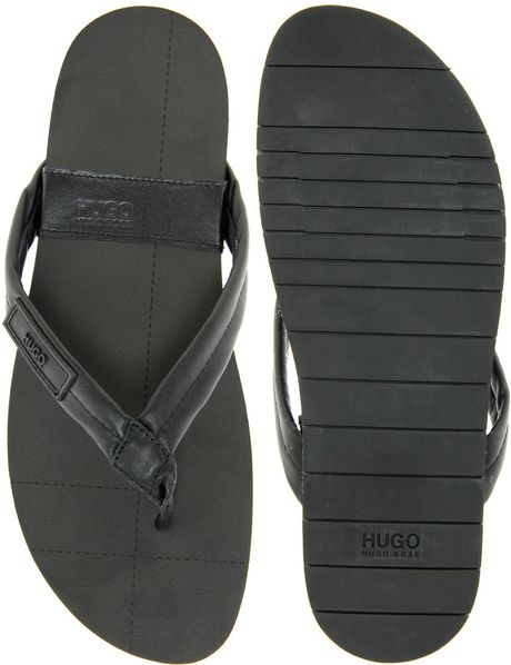 Hugo By Boss Tiago Leather Flip Flops in Black for Men | Lyst