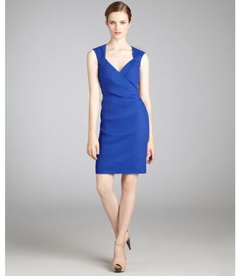 Nicole Miller Blue Stretch Linen Sleeveless Vneck Dress - Lyst