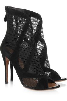 Alaïa Suede and Mesh Peep Toe Boots - Lyst