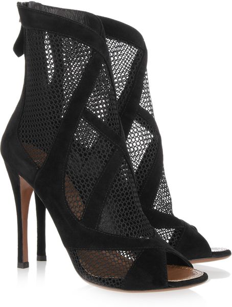 Alaïa Suede and Mesh Peep Toe Boots in Black - Lyst