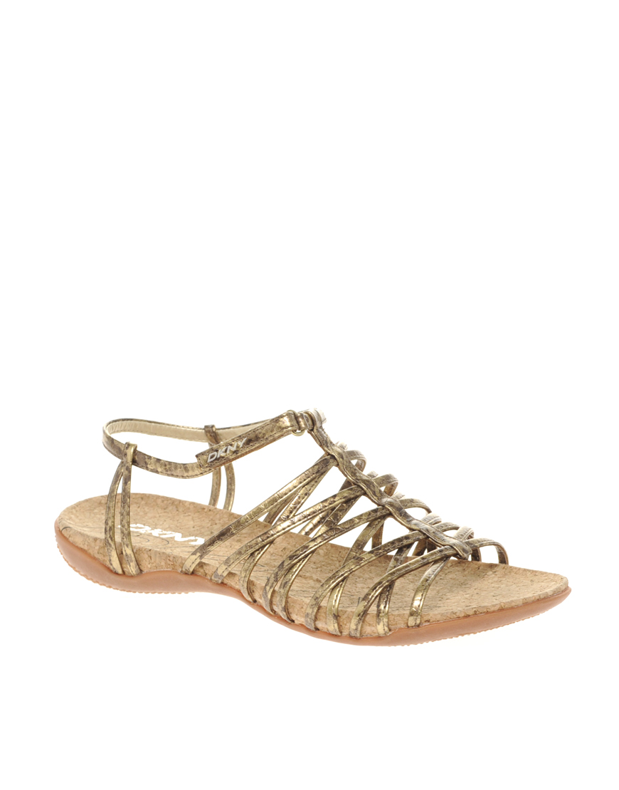 Dkny Active Kallipso Strappy Flat Sandals in Gold | Lyst