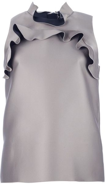 Lanvin Ruffle Vest Top in Gray (champagne) - Lyst