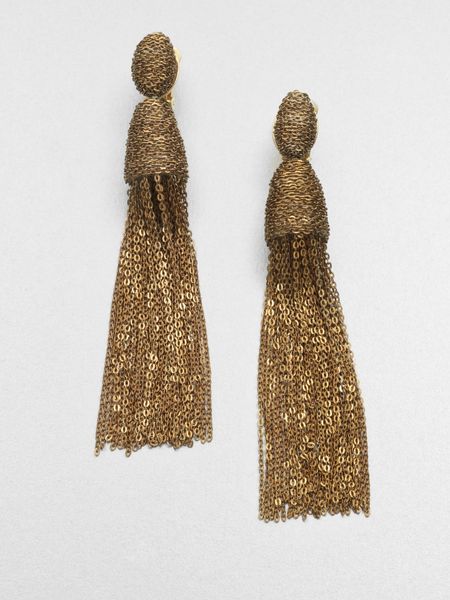 Oscar De La Renta Long Tassel Clipon Earrings in Brown - Lyst