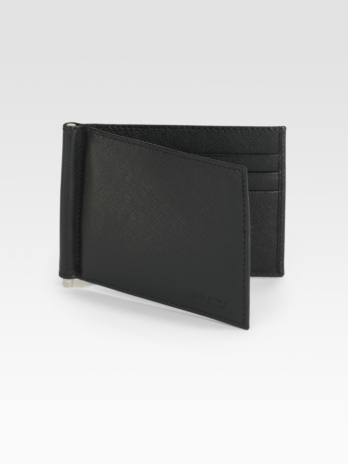 Prada Leather Money Clip Wallet in Black for Men | Lyst
