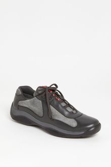 Prada Americas Cup Mesh Leather Sneaker - Lyst