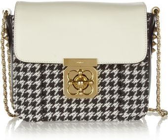 Chloé Elsie Leather and Houndstooth Tweed Shoulder Bag - Lyst