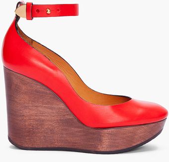 Chloé Red Smooth Leather Wedges - Lyst
