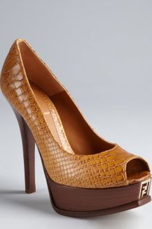Fendi Brown Snake Embossed Leather Fendista Peep Toe Platform Pumps - Lyst