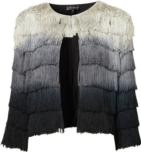 Topshop Coord Ombre Fringe Jacket in Gray (multi) - Lyst