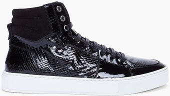 Yves Saint Laurent Black Scale Embossed Patent Sneakers - Lyst