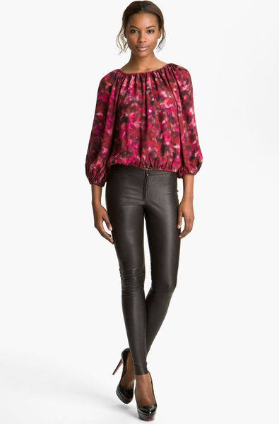Alice + Olivia Jane Silk Peasant Top in Floral (ikat floral print) - Lyst