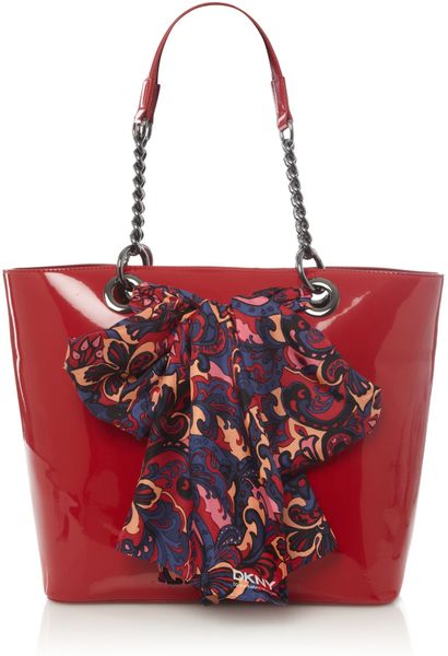 Dkny Patent Scarf Tote in Red