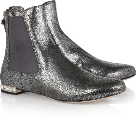Miu Miu Cracked Metallicleather Boots in Silver (gold) - Lyst